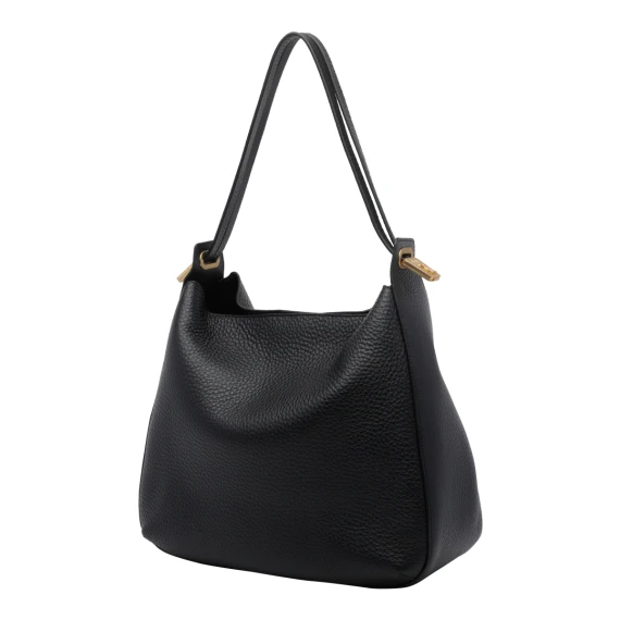 Borsa a spalla in pelle di vitello nera Fabi