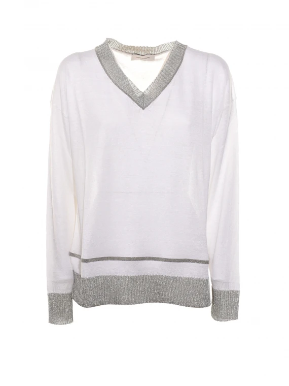 V-neck sweater with metallic finishes