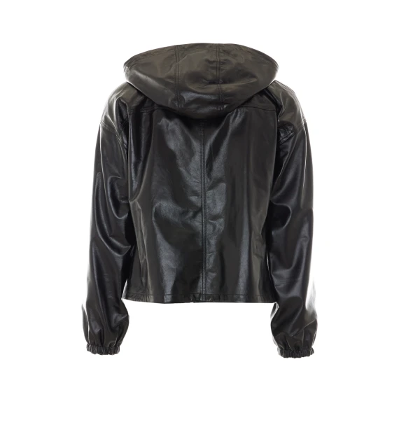 Giacca bomber nera con cappuccio Fendi