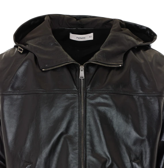 Giacca bomber nera con cappuccio Fendi