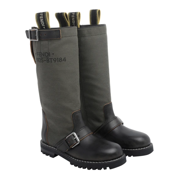Commando green biker boots Fendi