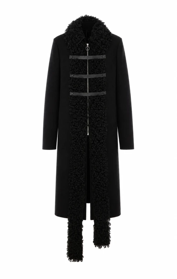 Cappotto midi nero in lana vergine e angora