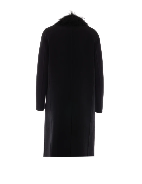 Cappotto midi nero in lana vergine e angora Fendi
