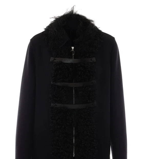 Cappotto midi nero in lana vergine e angora Fendi