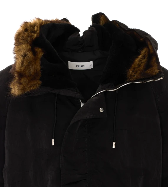 Giacca corta nera con cappuccio Fendi