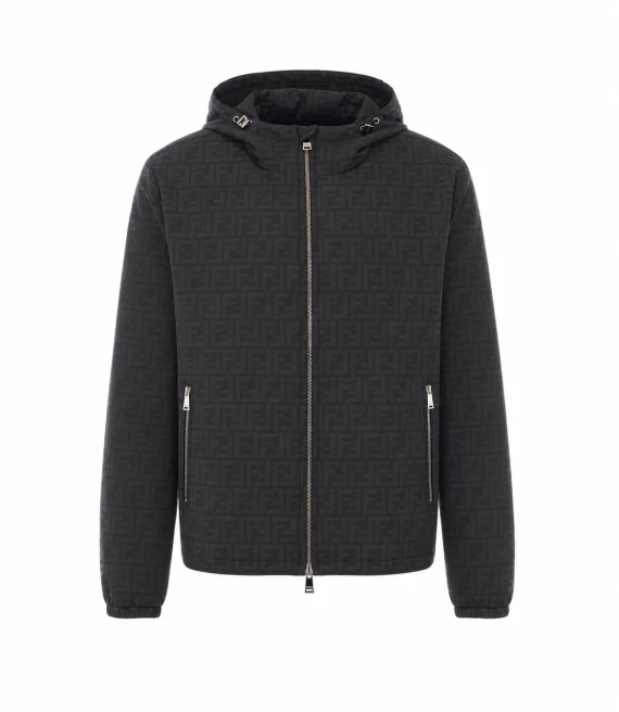 Giacca blouson nera con cappuccio Fendi
