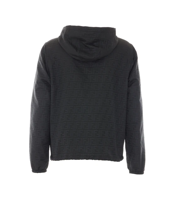 Giacca blouson nera con cappuccio Fendi