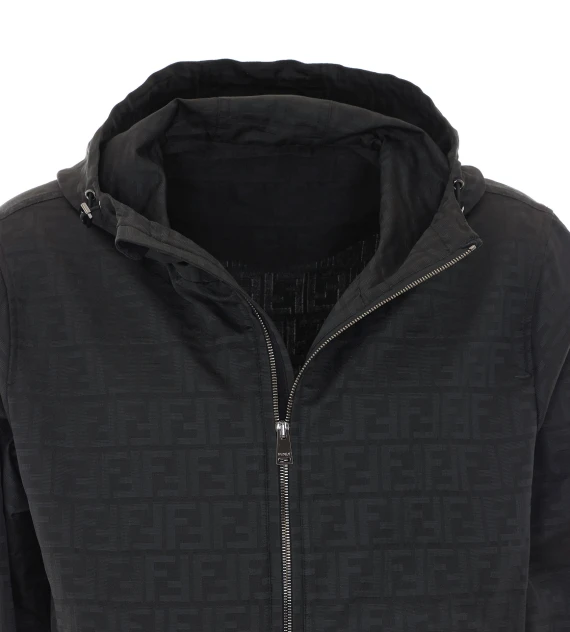 Giacca blouson nera con cappuccio Fendi