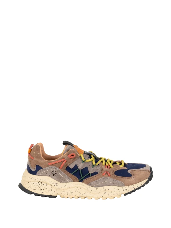 Sneakers basse marroni con inserti blu e beige Flower Mountain