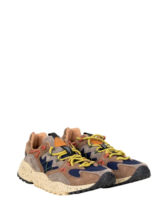 Sneakers basse marroni con inserti blu e beige Flower Mountain