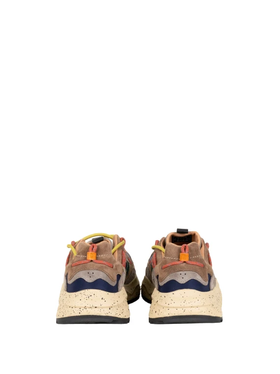 Sneakers basse marroni con inserti blu e beige Flower Mountain