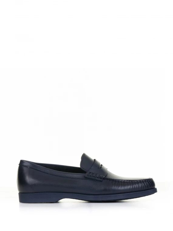 Navy blue leather loafer