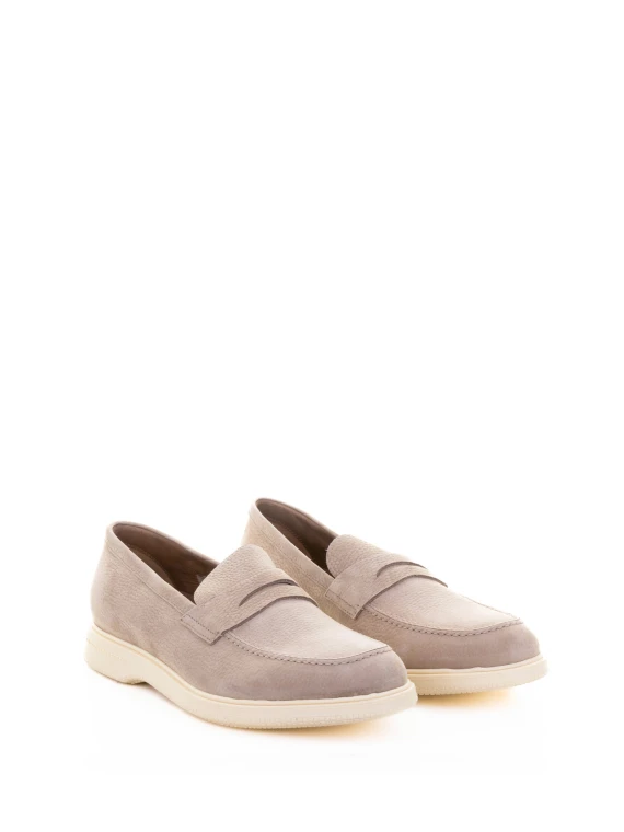 Men's Black Moccasin in Beige Suede