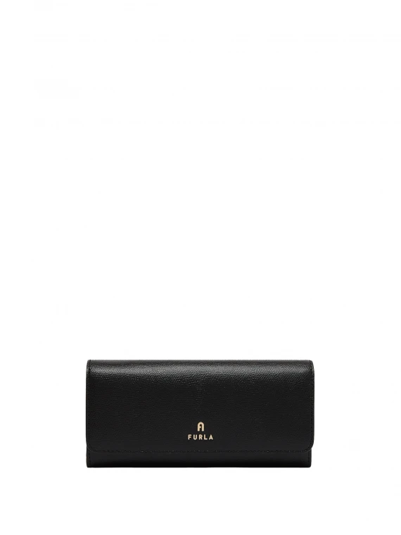 Camelia black continental wallet in printed leather
