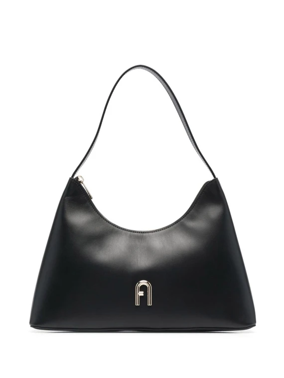 Diamante S Black Leather Shoulder Bag