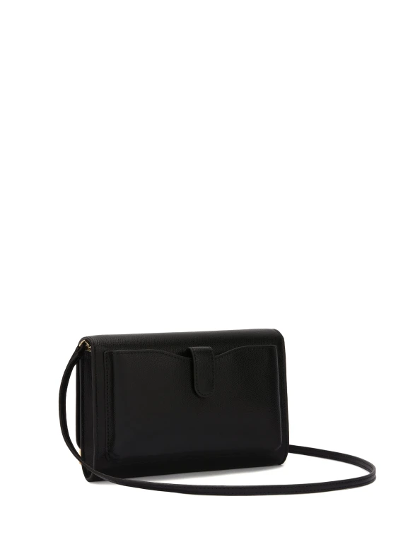 Black Leather Shoulder Bag with Logo