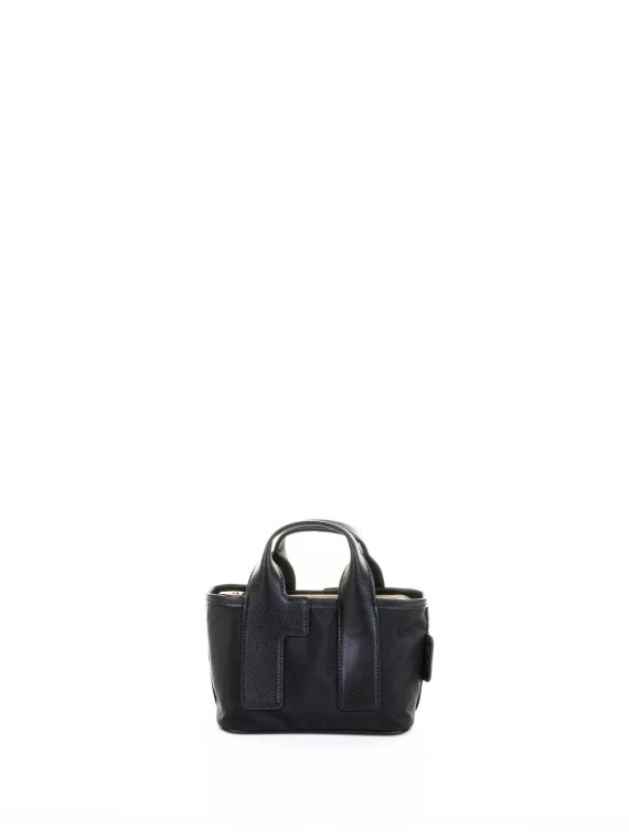 Borsa doppio manico nera in pelle