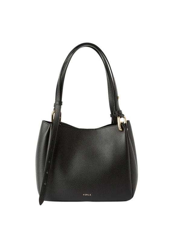 Black grained-leather shoulder bag Furla