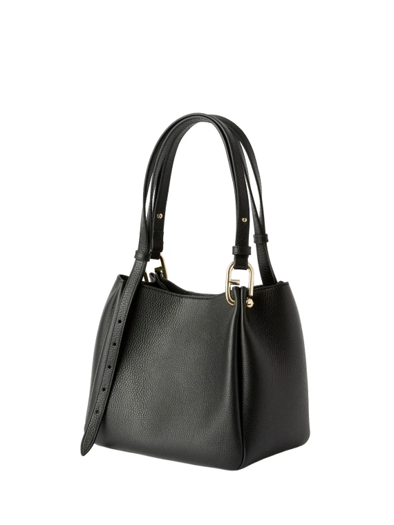 Black grained-leather shoulder bag Furla