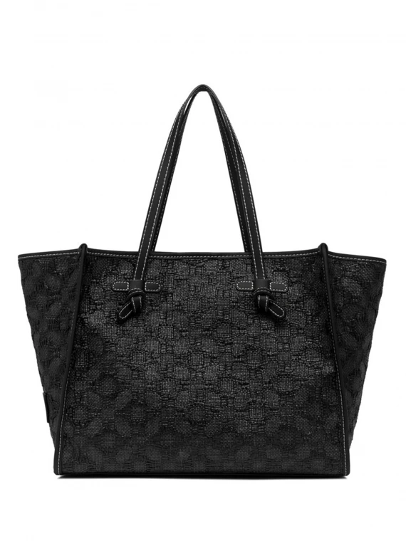 Marcella black woven straw shopping bag