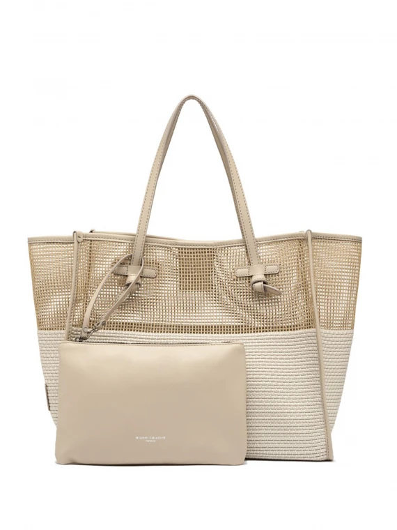 Marcella shopping bag in two-color mesh effect fabric
