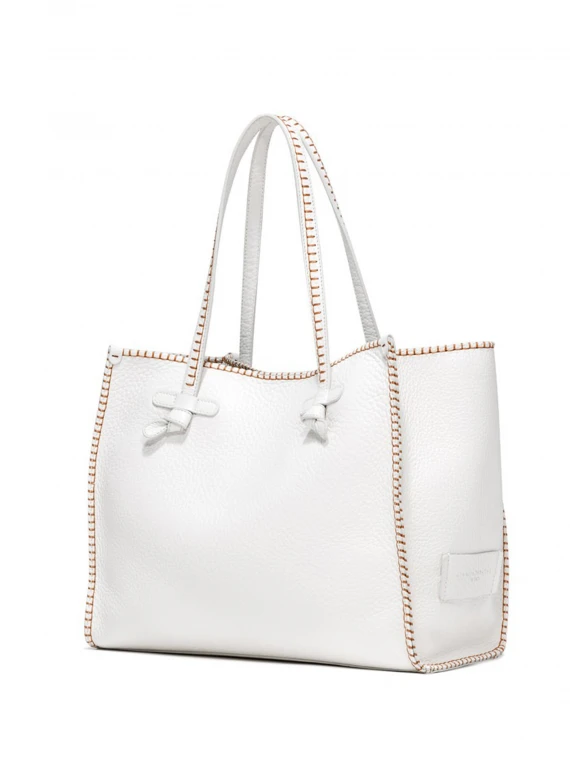 Shopping bag Marcella bianca in pelle bubble
