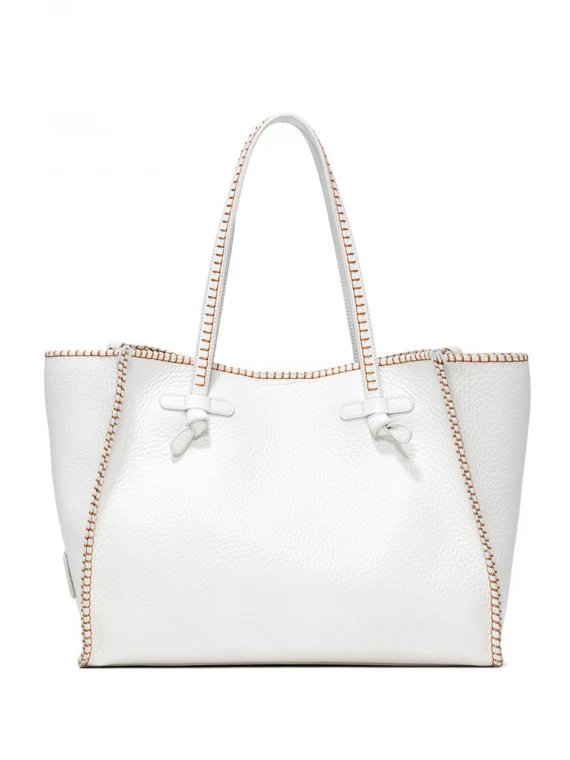 Shopping bag Marcella bianca in pelle bubble
