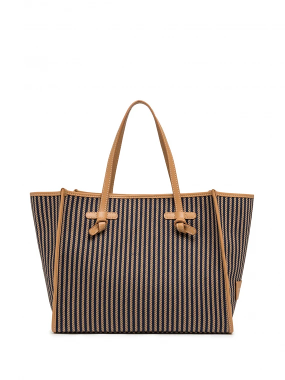 Marcella shopping bag in canvas with striped pattern