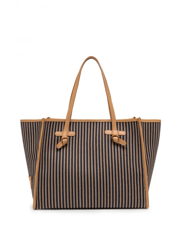 Marcella shopping bag in canvas with striped pattern