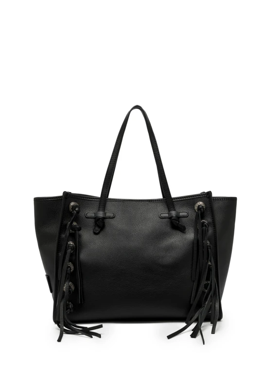 Marcella black leather bag with fringes