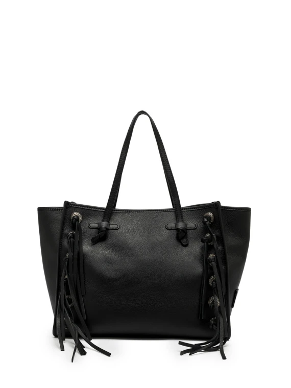 Marcella black leather bag with fringes