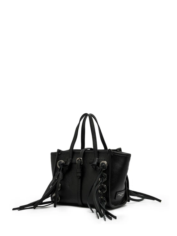 Miss Marcella black leather bag with fringes