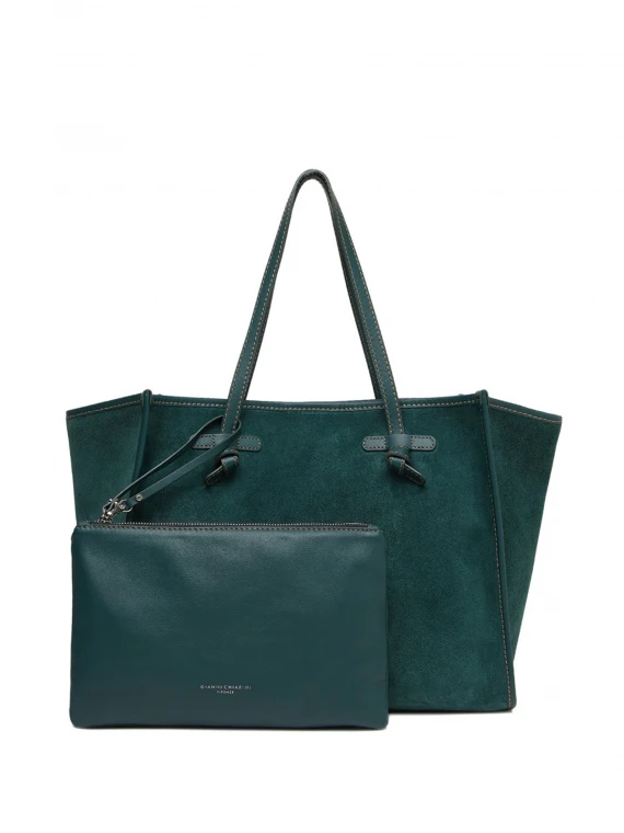 Marcella shopping bag in green suede