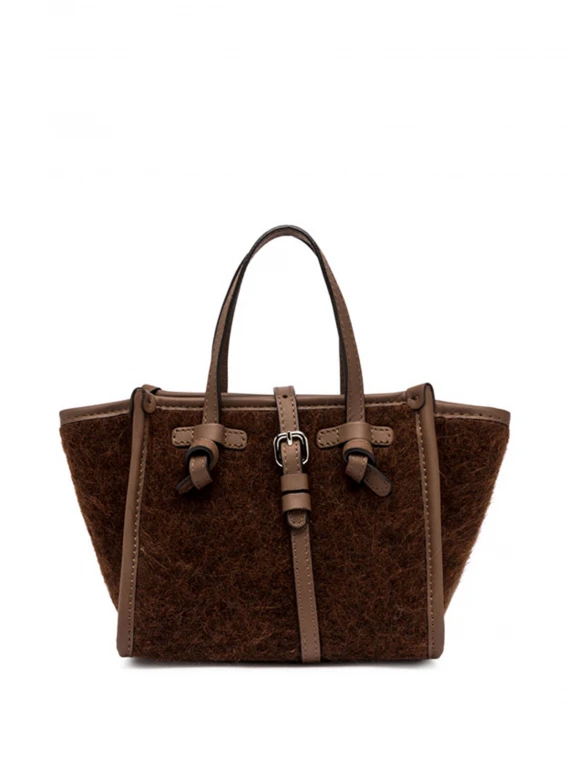Miss Marcella bag in brown Furry fabric with shoulder strap