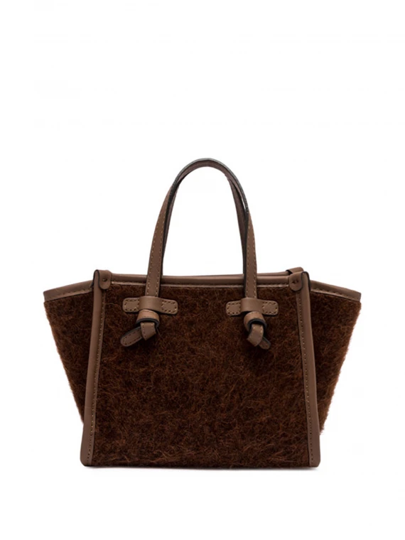 Miss Marcella bag in brown Furry fabric with shoulder strap