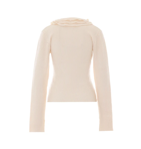 Ivory merino wool long-sleeve top with ruffles GANNI