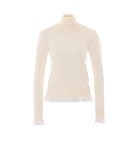 Maglia bianca a collo alto in lana merino