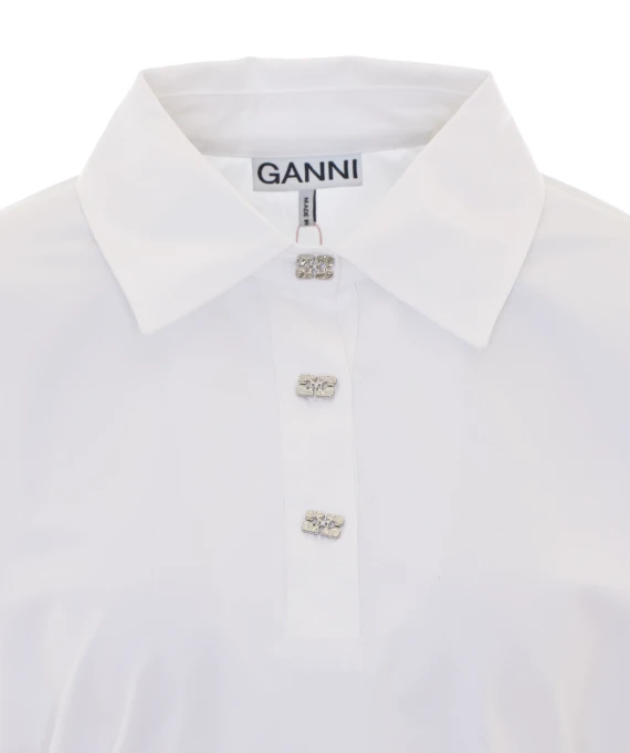 White draped long-sleeve polo GANNI