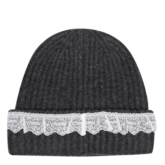 Dark grey wool beanie GANNI