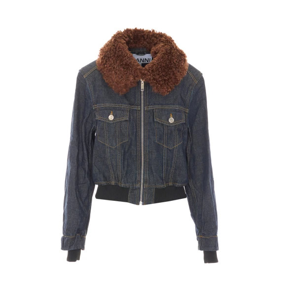 Giacca bomber corta in denim blu GANNI