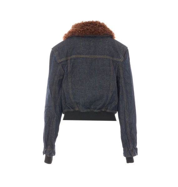 Giacca bomber corta in denim blu GANNI