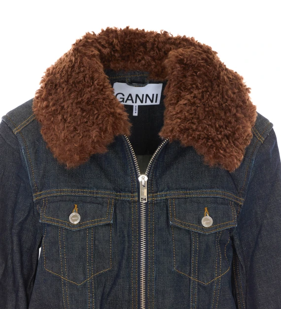 Giacca bomber corta in denim blu GANNI