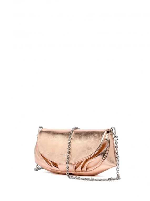 Adele clutch bag in metallic leather with shoulder strap