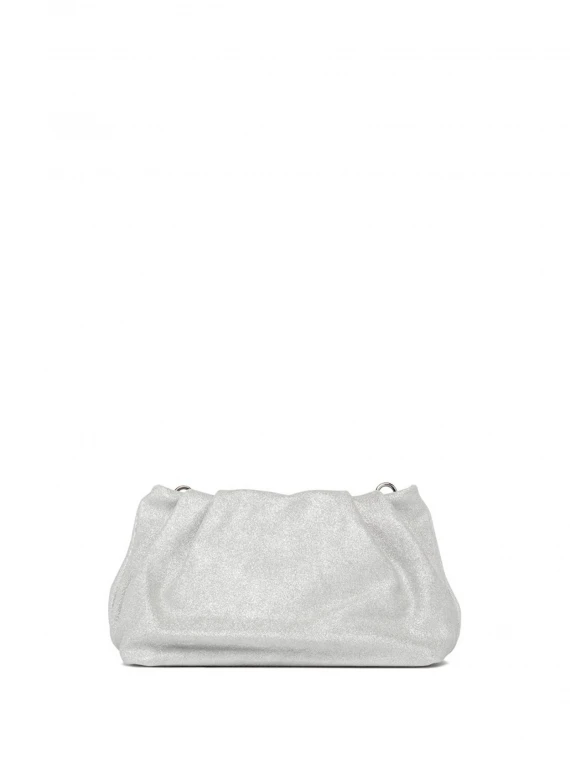 Silver glitter pearl clutch bag with curled effect