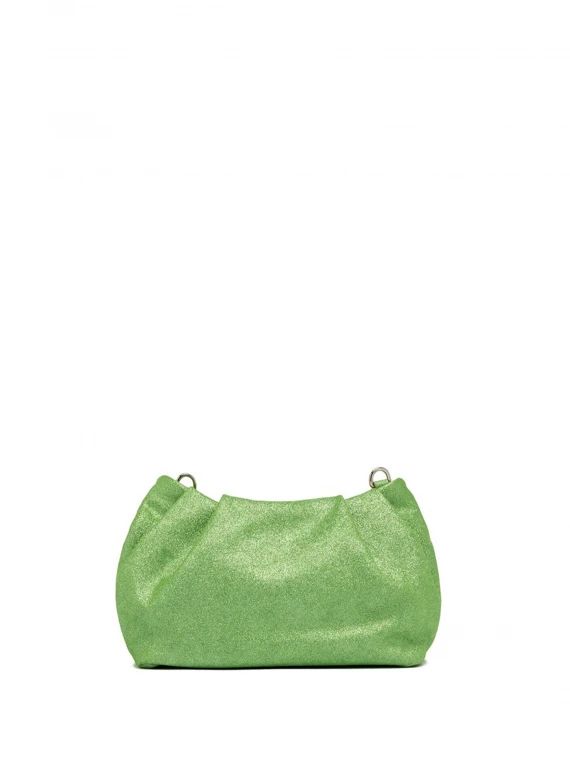 Green glitter pearl clutch bag with curled effect