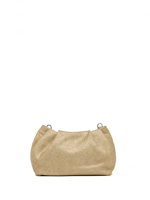 Gold glitter pearl clutch bag with curled effect