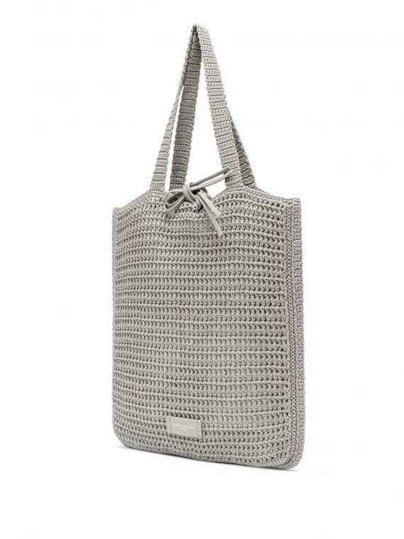 Gray Vittoria shopping bag in crochet fabric