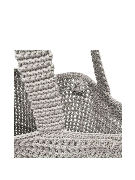 Shopping bag Vittoria grigio in tessuto uncinetto