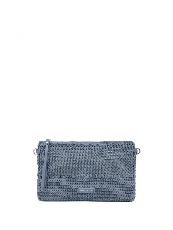 Victoria blue clutch bag in crochet fabric
