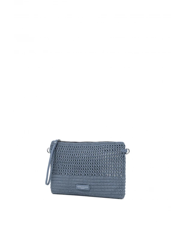 Victoria blue clutch bag in crochet fabric